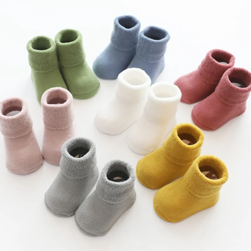

Baby Anti Slip Socks Winter Warm Thick Design Infant Toddler Socks Solid Color 0-36 Months for Boys Girls
