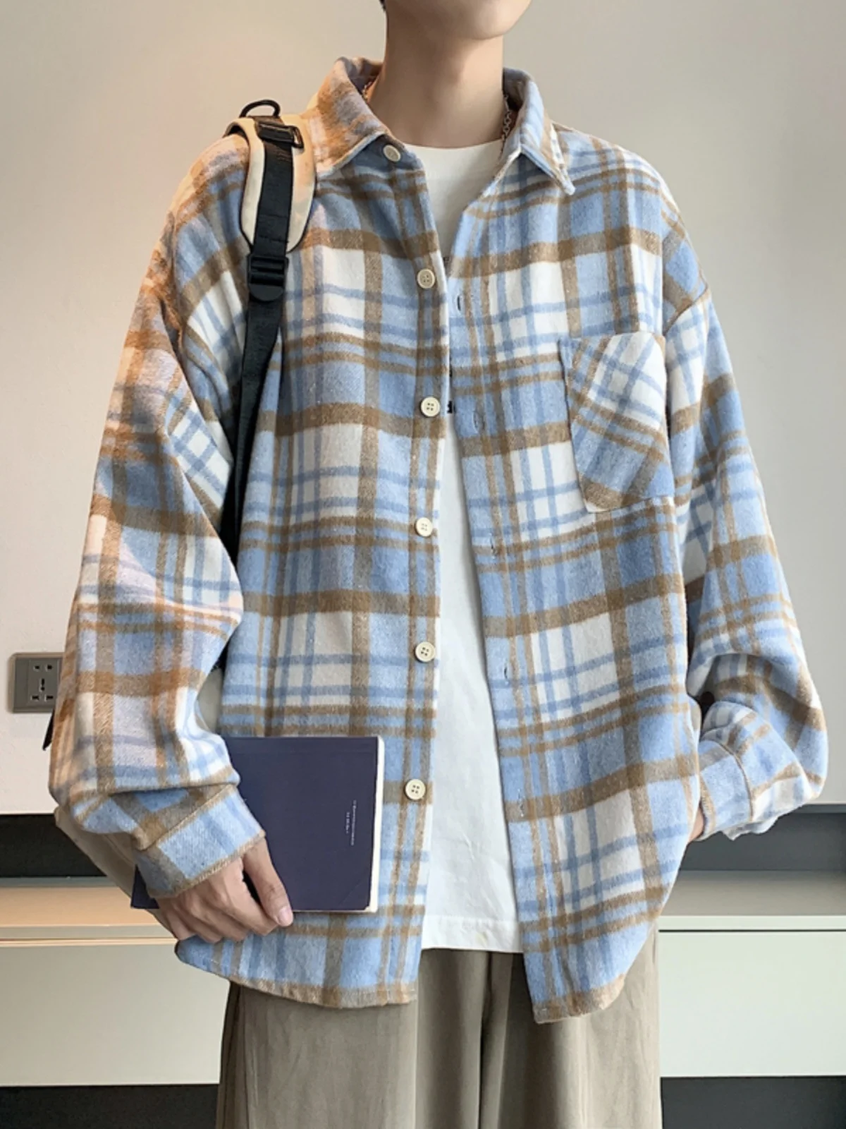 

Men's Long Sleeve Shirt Spring Autumn New American Retro Trendy Loose Casual Plaid Shirt Jacket Fall 2023 Regular Fit Iron Free