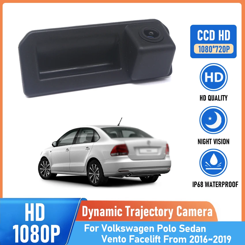 

Car Trunk Handle Rear View Camera CCD HD Waterproof Fisheye For Volkswagen Polo Sedan Vento Facelift From 2016 2017 2018 2019