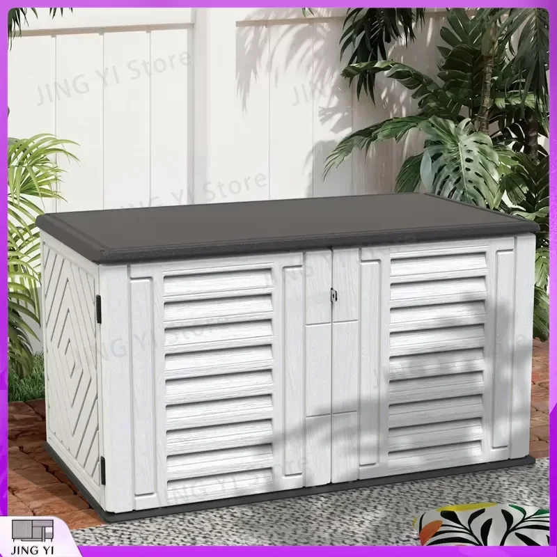 120 Gallon Outdoor Plastic Storage Cabinet Waterproof Windproof Garden Tool Storage Shed Easy Assembly Foundation Included