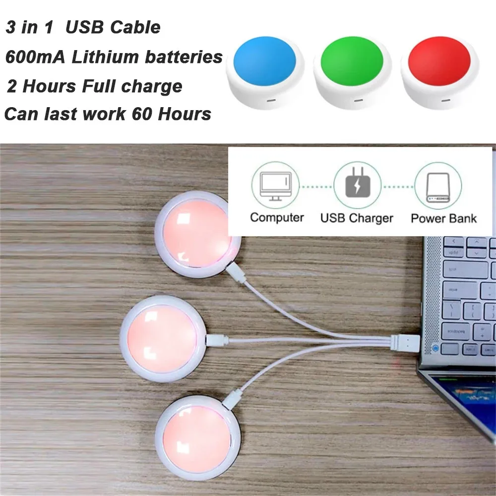 3/6Pack RGBW USB Charge LED Puck Lights 16 Colors Dimmable Wireless Under Cabinet Lights For Shelf Kitchen Closet Night Lamp