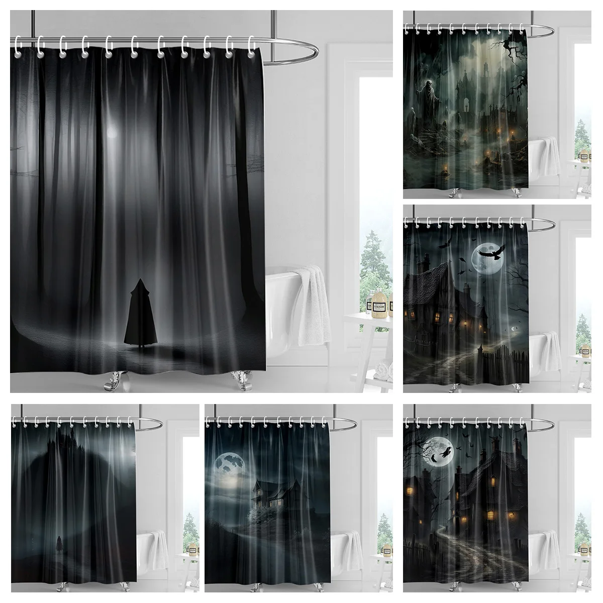 Home decoration shower curtains for bathroom waterproof curtain fabric Modern Nordic style Living Room Halloween Autumn Pumpkin