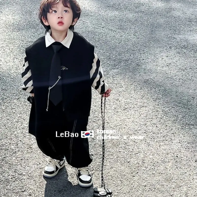 3/2 PCS Fashion set Spring Autumn Boy Clothing set Casual vest+ Striped shirt + Pant Kid Children baby toddler clothes 2-8 yrs
