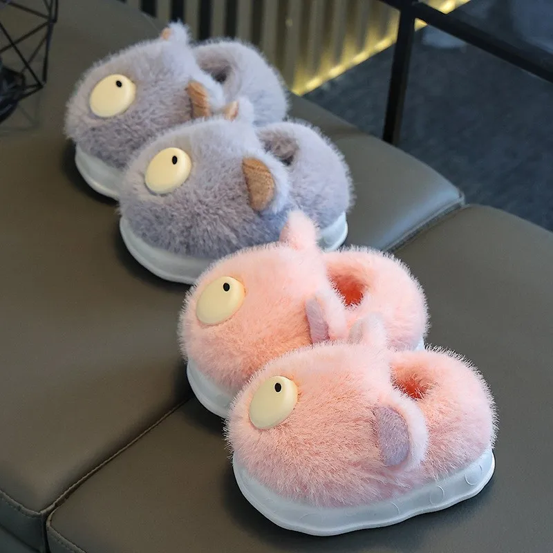 New Winter Kids Plush Slippers Cartoon Unicorn Children\'s Indoor Slides Non-Slip Soft Mule Girls Boys Warm House Cotton Shoes