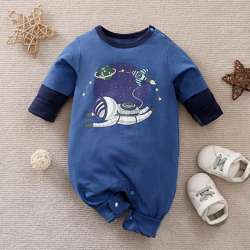 Newborn Clothing Casual Astronaut Printed Cotton Comfortable And Soft Spring And Autumn Long Sleeved 0-18 Baby Jumpsuit