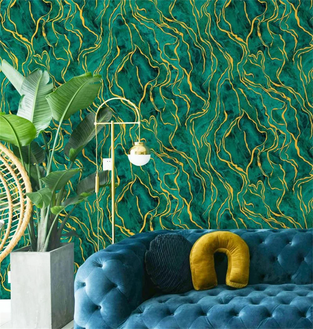 Marble Stone Pattern Wallpaper Industrial Vintage Embossed Texture Peacock Green Metallic Wall Paper for Living Room Home Decor