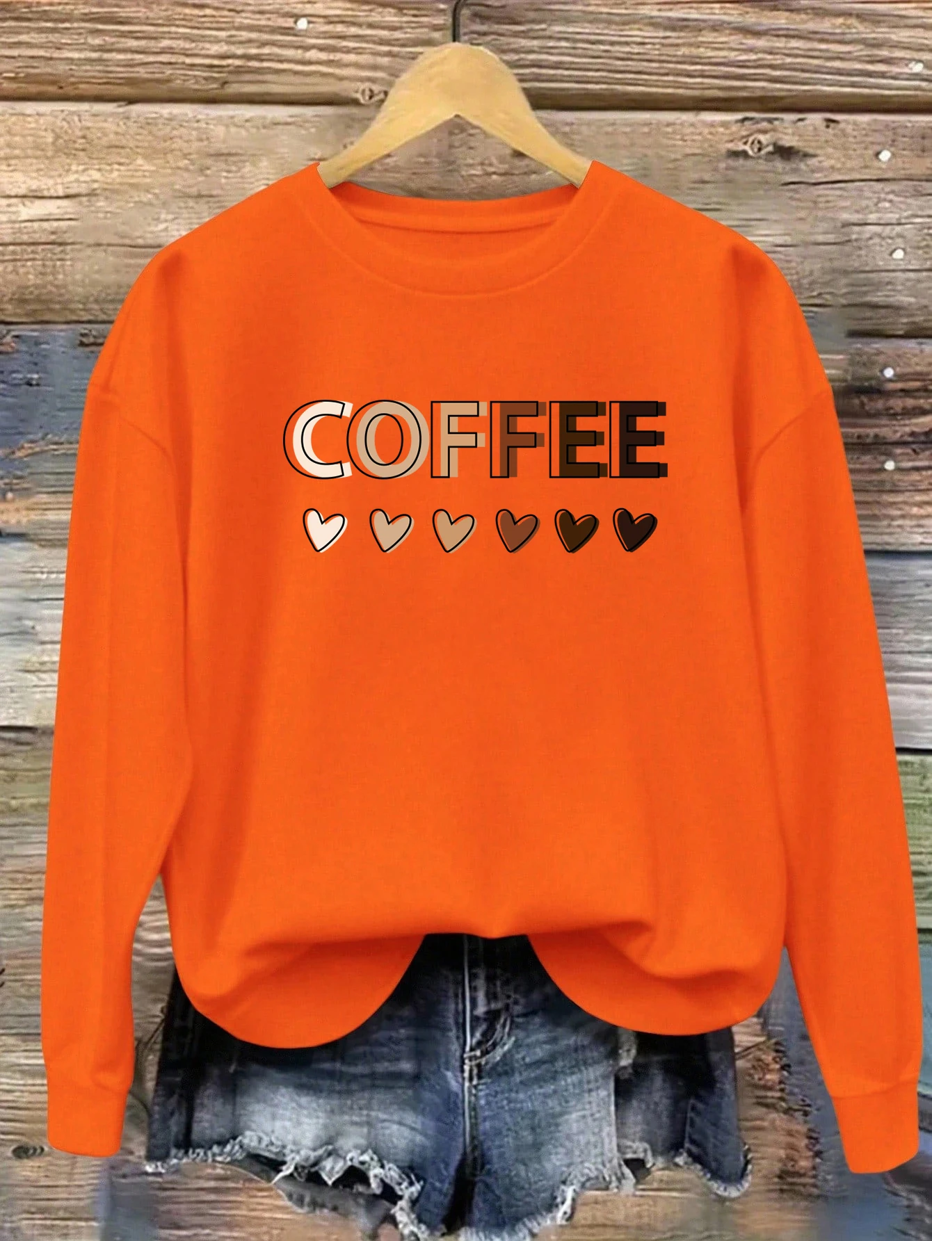 القهوة القلب الإبداعية نمط المرأة البلوز الصوف Crewneck البلوز للجنسين الخريف ملابس الشارع الشهير فضفاضة الركض الملابس