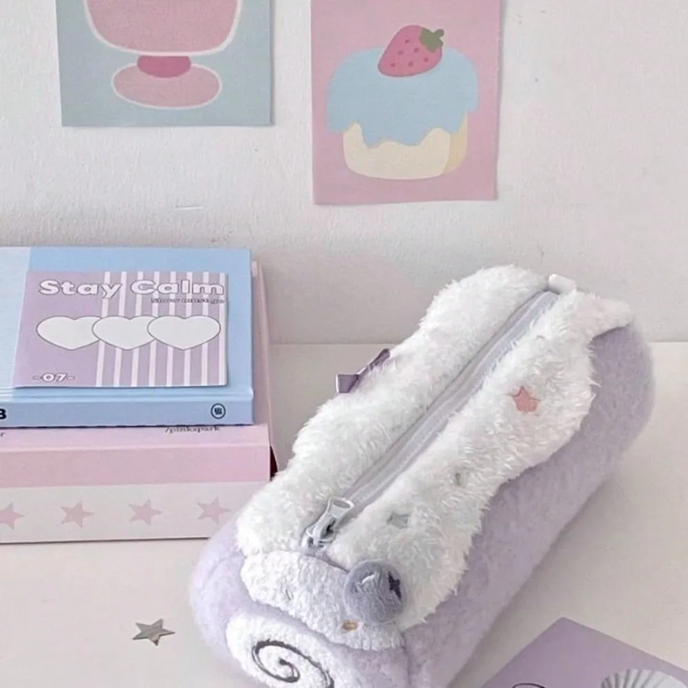 Cute Kawaii Swiss Roll Cake Plush Desktop Large Capacity Storage Pencil Case Zipper Pouch Cosmetic Bag Girl Student Gift image 3
