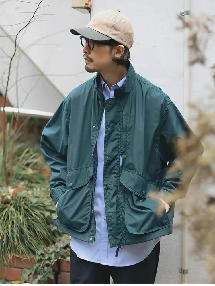 Waterproof Nylon Double Layer Jacket Unisex Loose Fit Long Sleeve Stand Collar Regular Length Outerwear for Youth Autumn Season