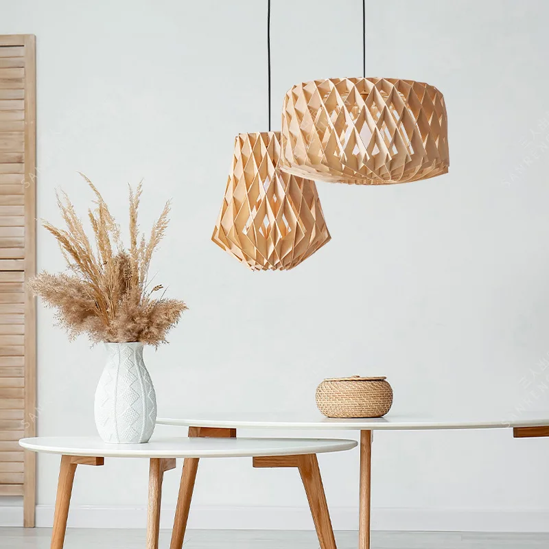 

ins simple restaurant bar bedroom balcony coffee shop bed and breakfast linden wood diamond solid wood hollow chandelier minimal
