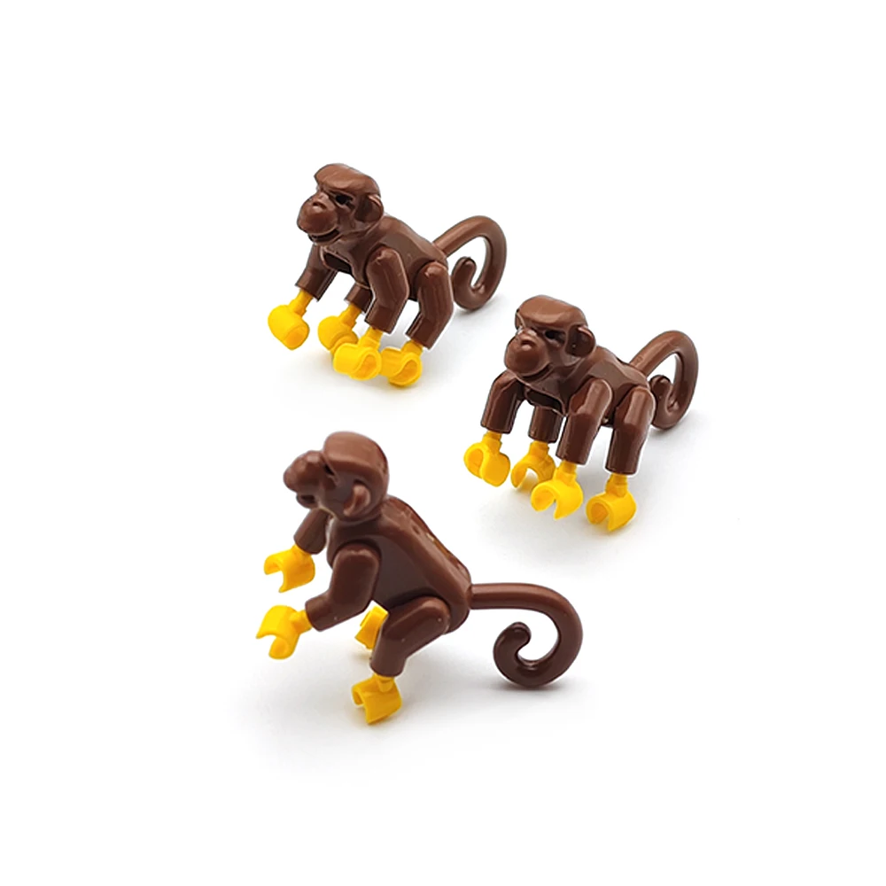 5 PCS  MOC Animals Building Blocks Brown Monkeys  ZOO Forest Jungle Pastoral Farm Ranch Scene Bricks DIY children's Toys