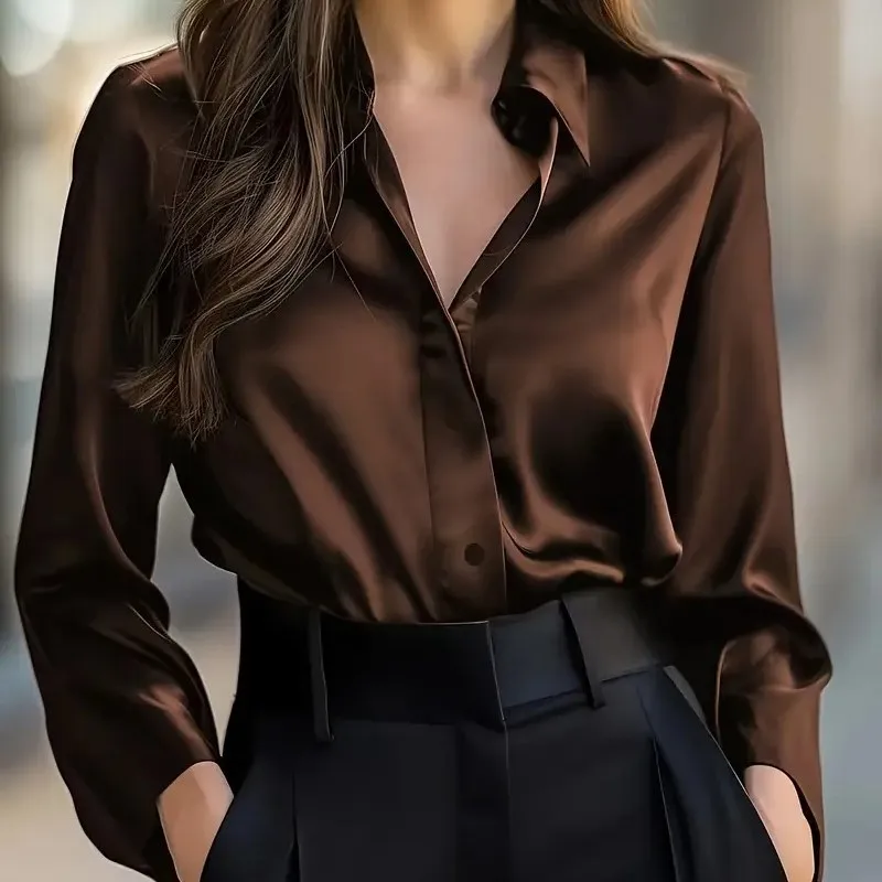 أنيقة طويلة الأكمام صف واحد زر أسفل بلون موضة قميص للنساء ربيع الخريف جديد رداء علوي غير رسمي Blusas De Mujer