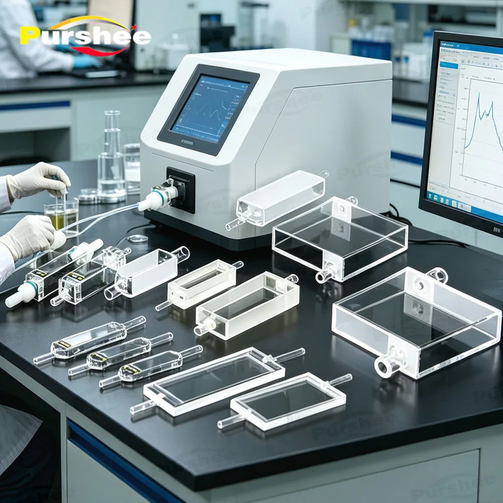 

Quartz Flow Cuvette Cell JGS1 Material Acid & Alkali Resistant High Temperature 0.2-10mm Path Length For Lab Use Supply Custom