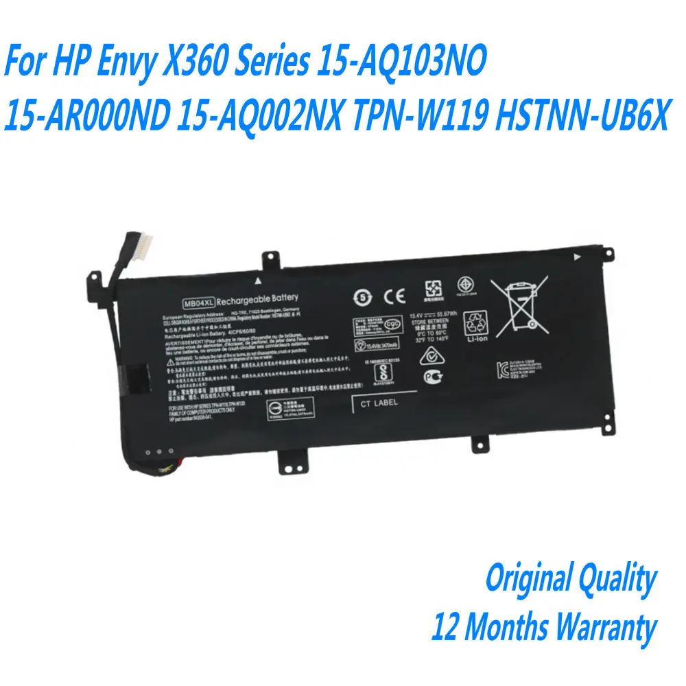 New 15.4V 55.67WH MB04XL Laptop Battery For HP Envy X360 Series 15-AQ103NO 15-AR000ND 15-AQ002NX TPN-W119 HSTNN-UB6X