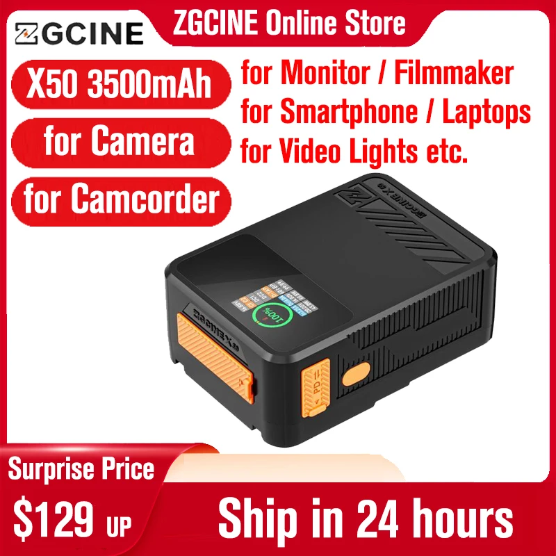 ZGCINE X50 V-Lock Lithium Battery V-Mount Battery Pack Auxiliary Battery for DSLR Camera Camcorder Monitor Filmmaker Fast Charge