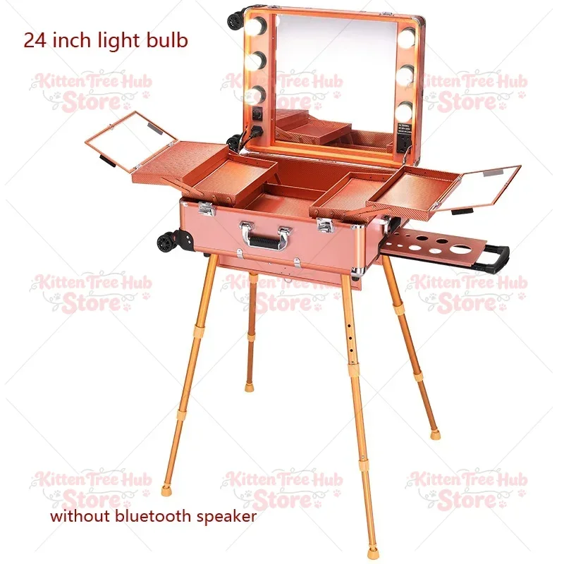 Light Mirror Luggage Aluminum Professional Rolling Cosmetic Case Beauty Makeup Frame Folding Table