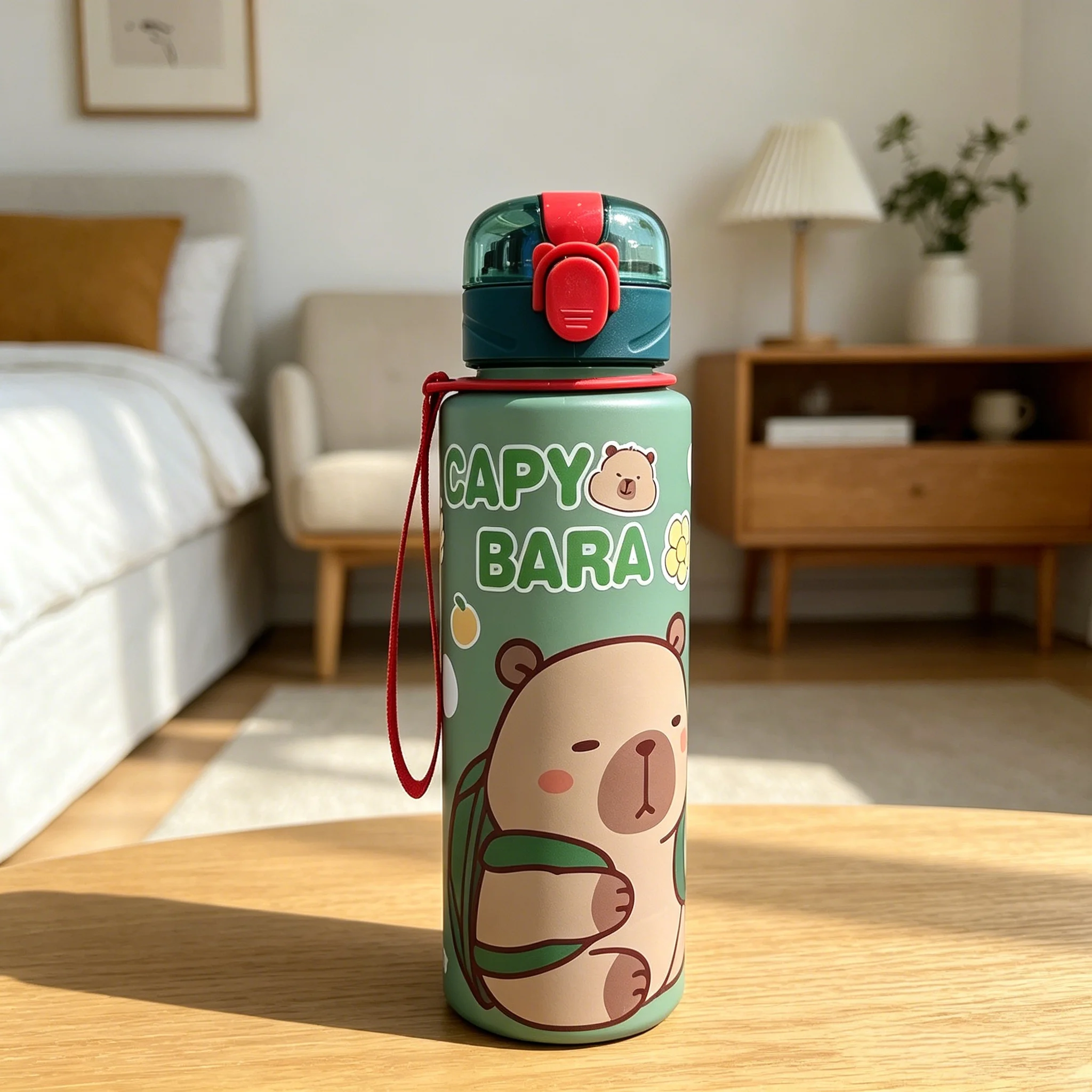 700ml Capybara Water Bottle Leakproof Plastic Straw Cup Portable Outdoor Travel Large Capacity Sports Drink Container