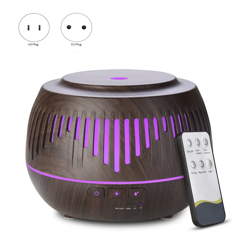 

Top Sale 500ML Wood Grain Aromatherapy Essential Oil Diffuser Aroma Air Humidifier With Remote Control LED Light