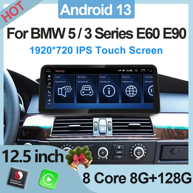 

Qualcomm Android 13 Car Bluetooth Carplay Auto For BMW 3 Series E90 E91 5 Series E60 E61 Video Player Monitor Central Multimedia