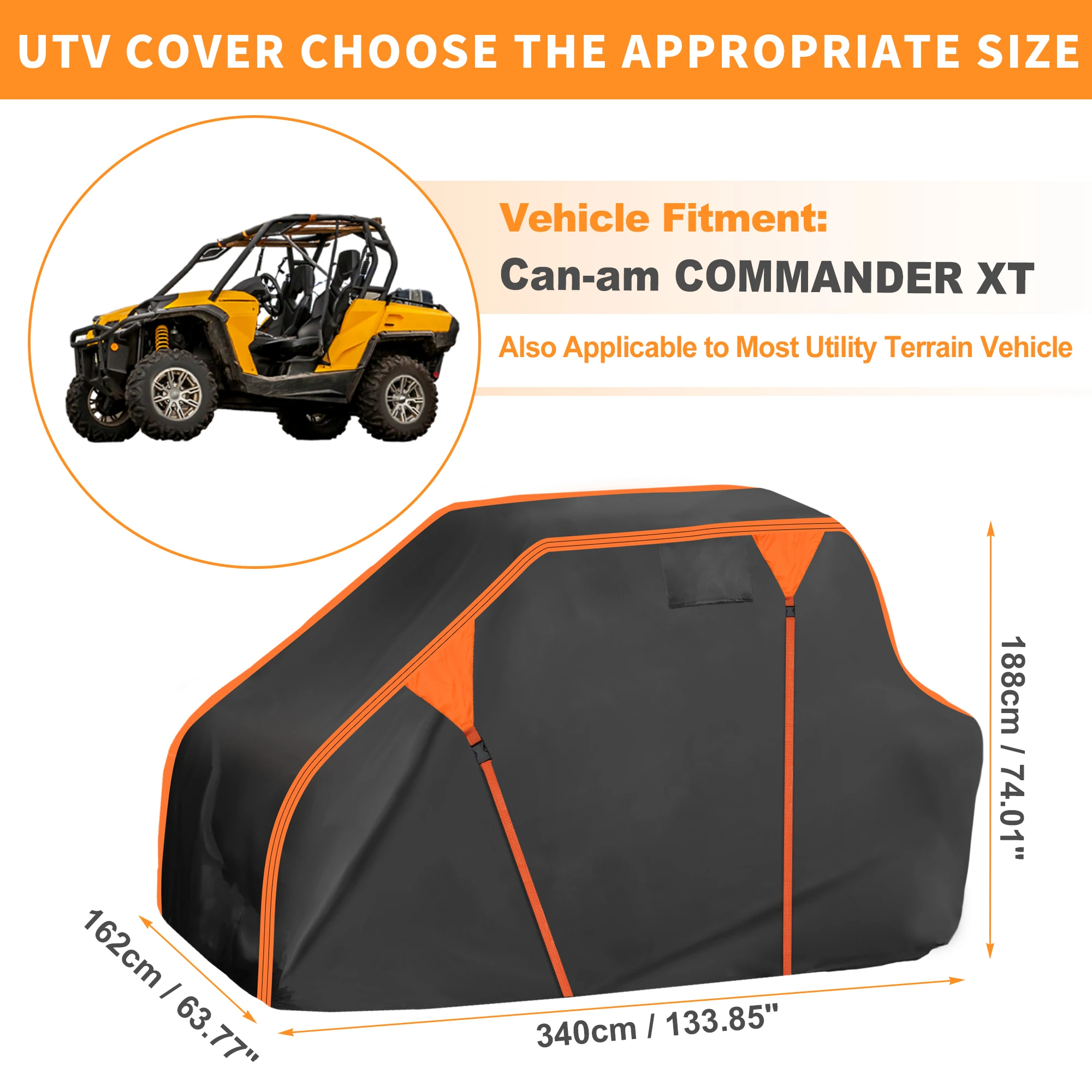 UXCELL Waterproof UTV Cover Side by Side Cover for Can-am COMMANDER XT Black 210D PU