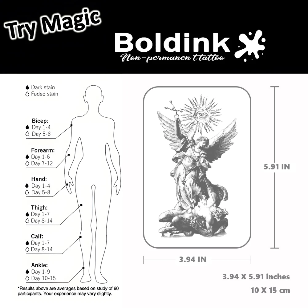 Archangel Michael Vanquishes The Demon Temporary Tattoo,Lasts To 15 Days New Technology Magic Waterproof Semi Permanent Sticker.