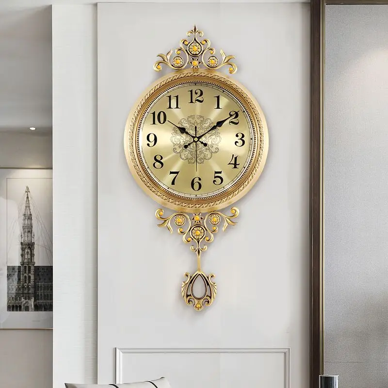 European Brass Wall Clock Living Room Home Fashion Clock Retro Light Luxury Creative Swing Clock Wall Clocks Clock Wall