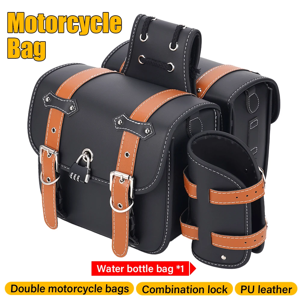 

A Pair of Brown and Black Retro Motorcycle Side Hanging Bags, Saddle Bags, Electric Bike Side Luggage, Anti-Theft Car Bags