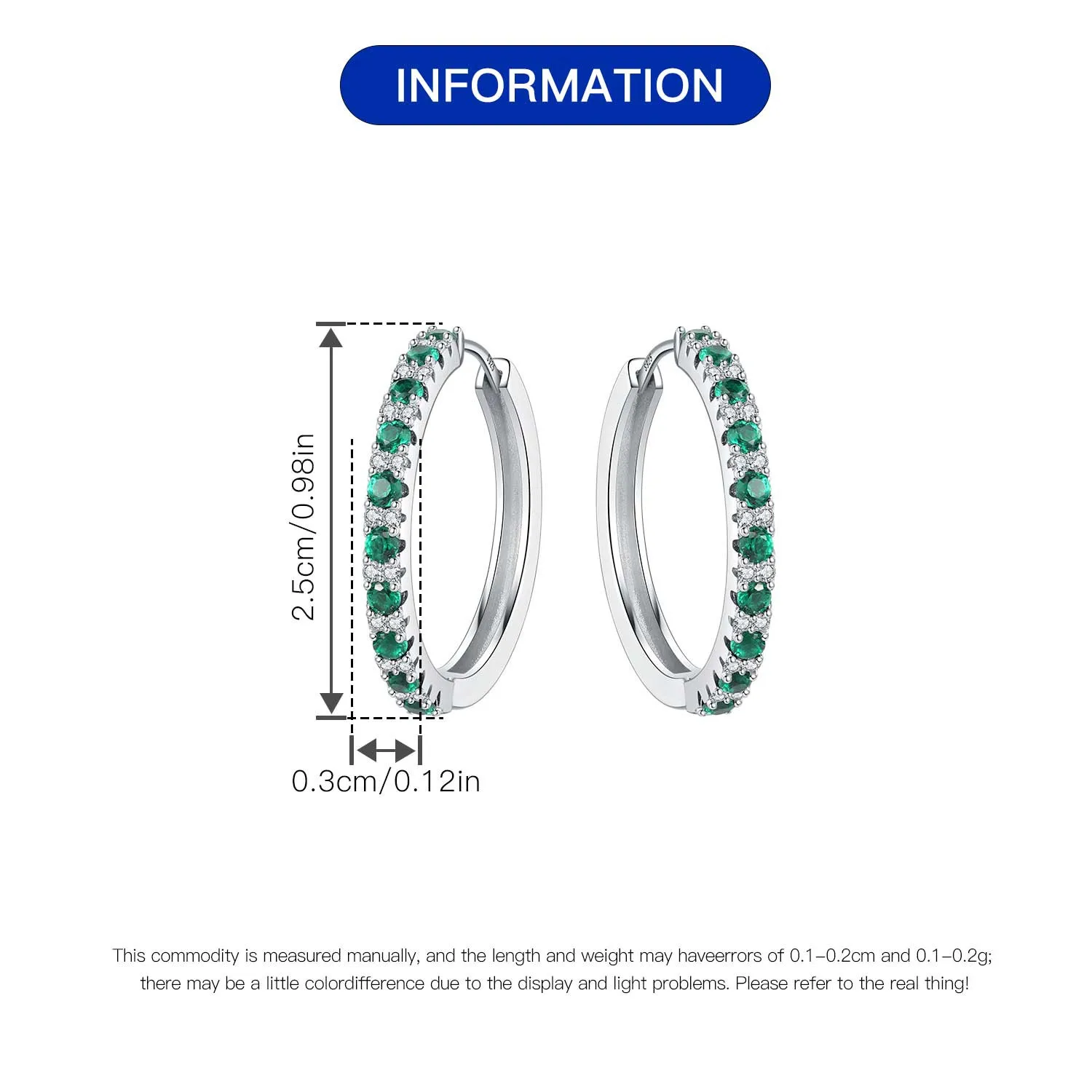Immagine 7: PANPOKI S925 Orecchini semplici in argento sterling con zirconi verdi Orecchini a cerchio Gioielli da donna Regali di anniversario originali e alla moda