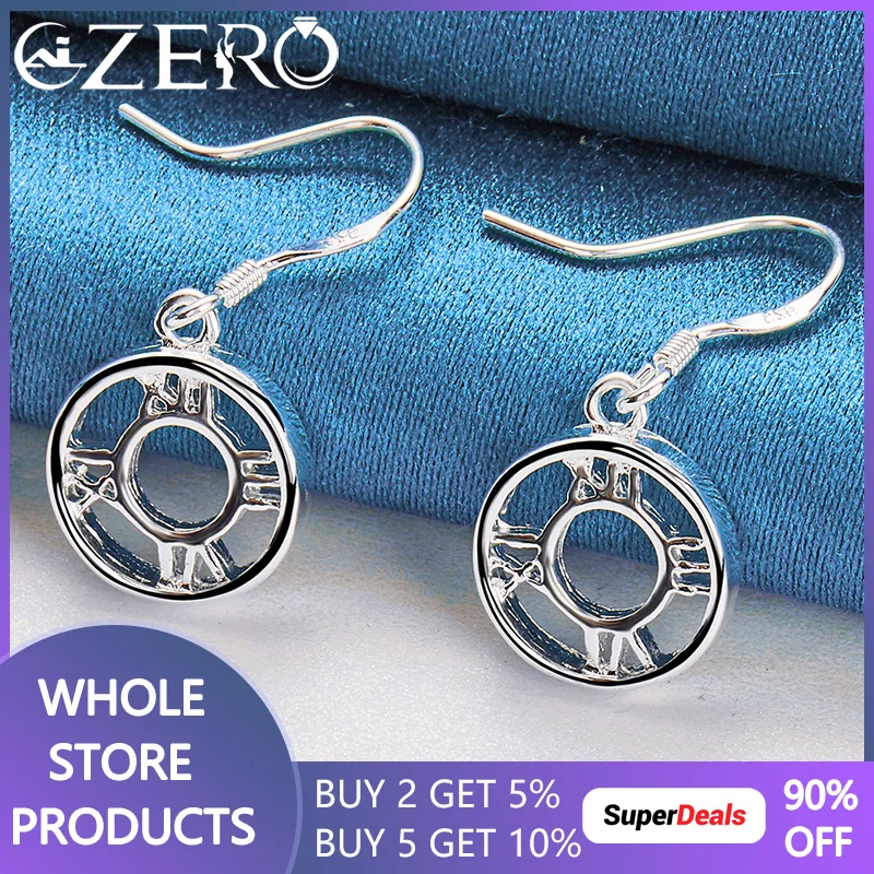 ALIZERO 925 Sterling Silver Round Roman Numerals Drop Earrings For Women Earring Lady Fashion Wedding Engagement Party Jewelry