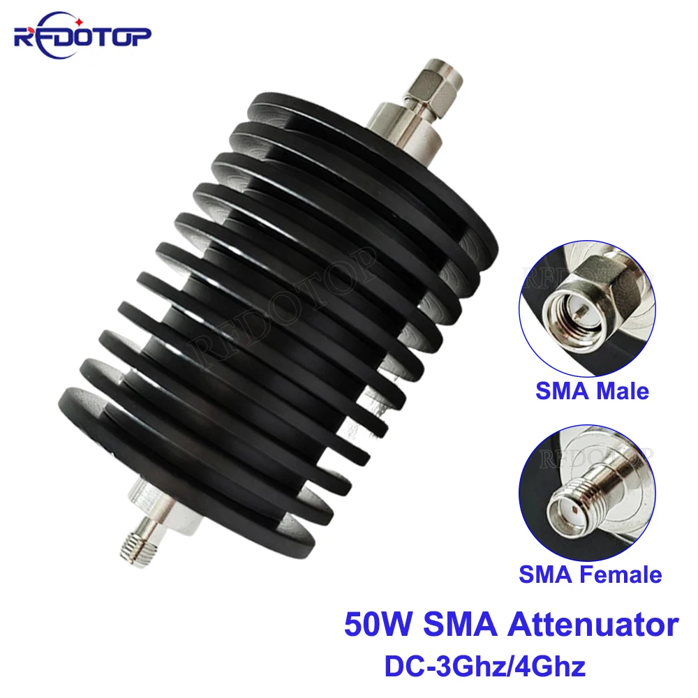 50W SMA Type Attenuator DC-3Ghz/4Ghz 1/2/3/5/6/10/15/20/25/30/40/50db SMA Male Plug to Female Jack RF Coaxial Power Connector