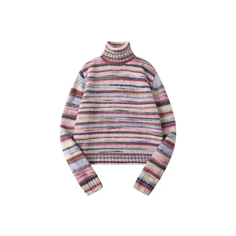 MEXZT Y2K Striped Sweater Women Harajuku Turtleneck Knit Pullovers Korean Patchwork Knitwears Vintage O Neck Slim Jumpers Tops