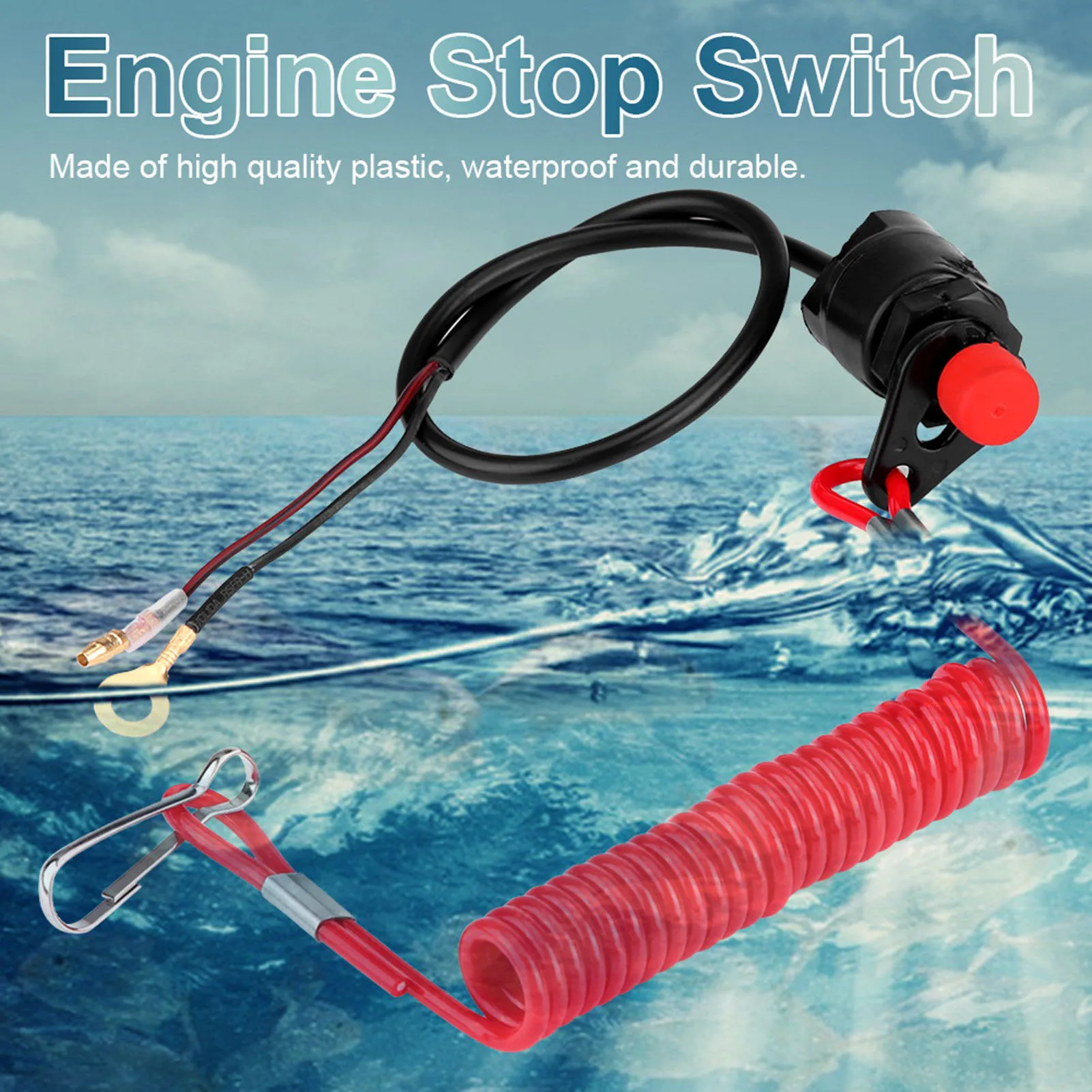 1Pc Boat Outboard Switch Engine Motor Lanyard Kill Urgent Stop Button Safety Connector Cord Compatible for Yamaha Suzuki Honda