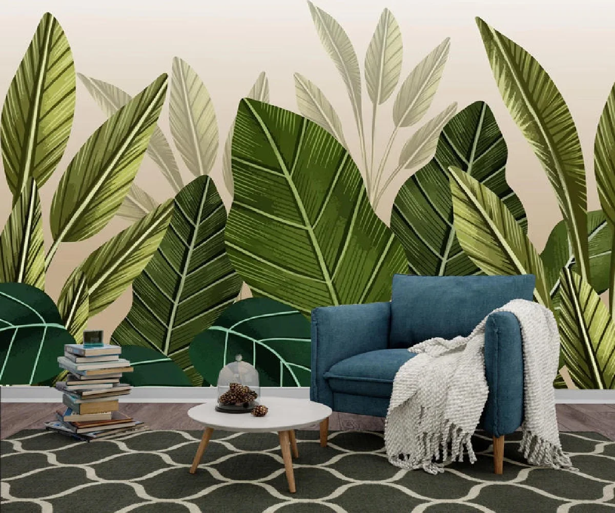 Customize any wallpaper hand-painted Plant leaves art photo mural living room study TV background wall 3d wallpaper tapety