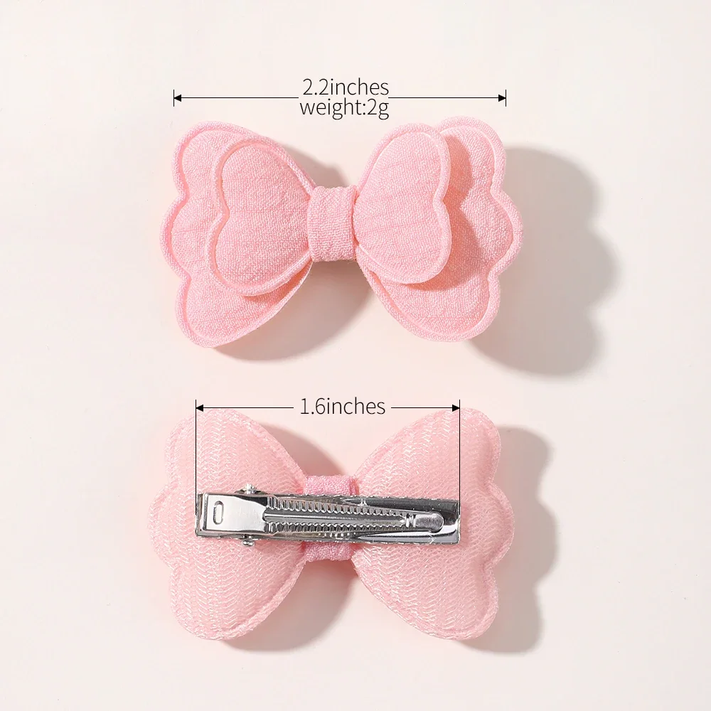 Candy Colored Hair Clip Set para Meninas, Double Layered Bow, Cute Bangs, Safe Cotton, Acessórios para Cabelo Infantil, 4Pcs, Set