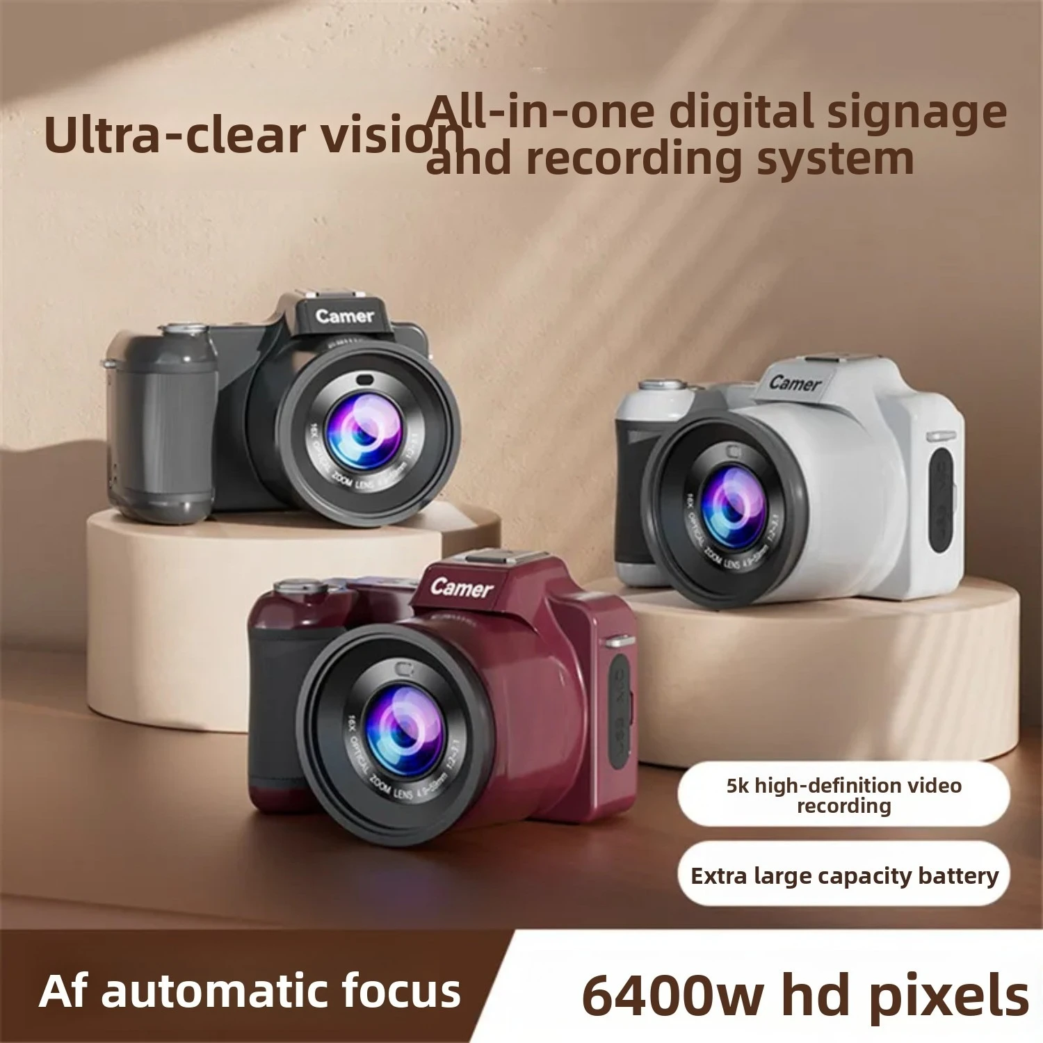 5K Digital Camera 64MP Sensor 16X Zoom HD Micro Single Lens Entry Level Vlogging Camera for Students Beginners Photography