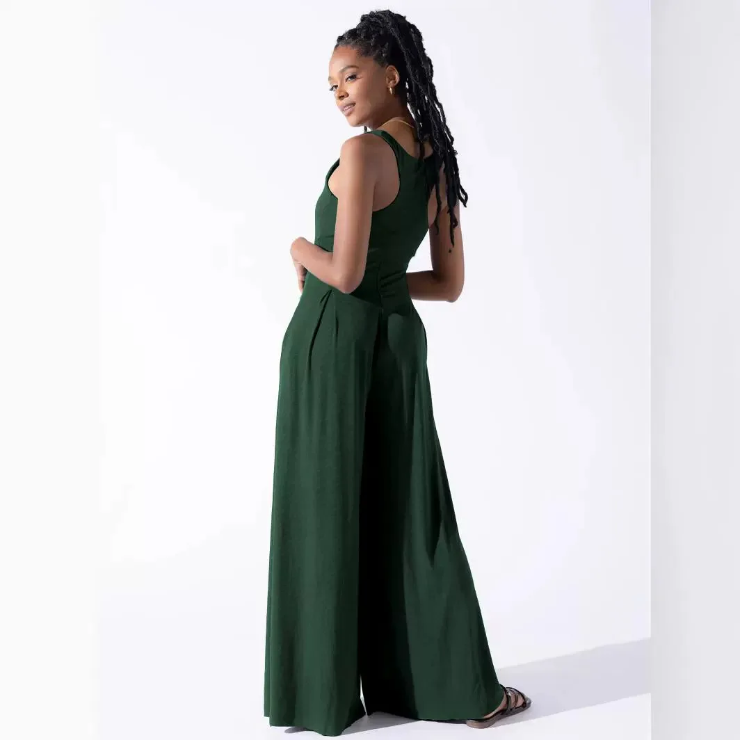 Mono de cintura alta para primavera y verano, pantalones informales sueltos de Color para mujer, pantalones largos para ir al trabajo, tela de Tead de Metal