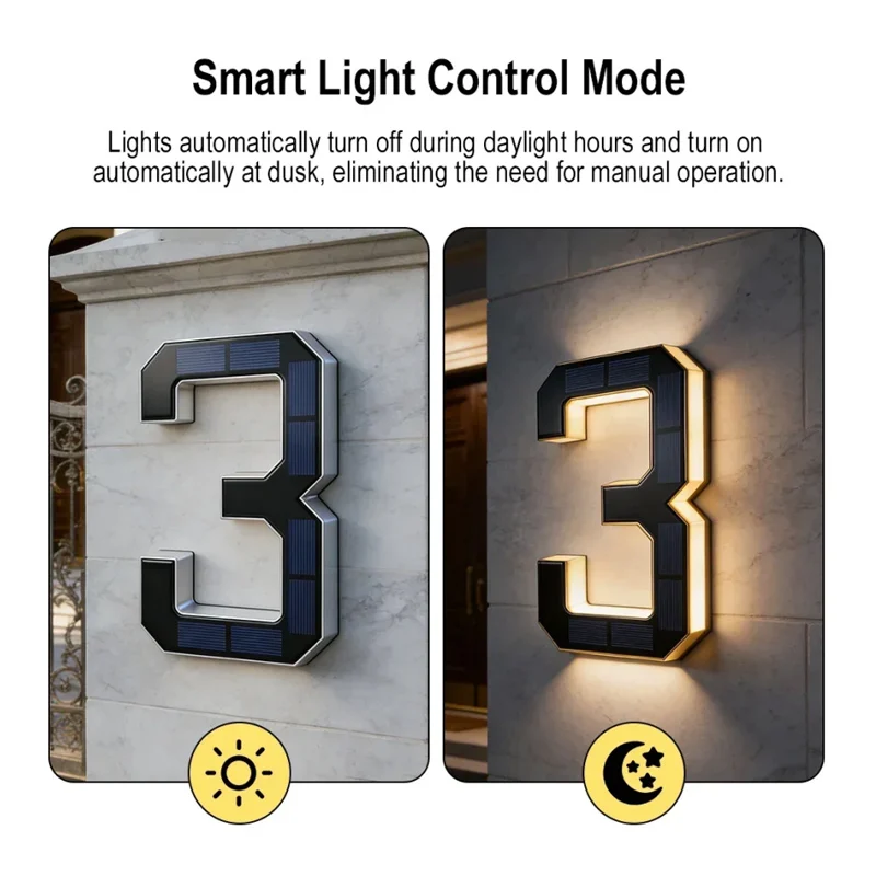 Solar Powered House Number Sign, Waterproof Digital Doorplate with DIY Letters