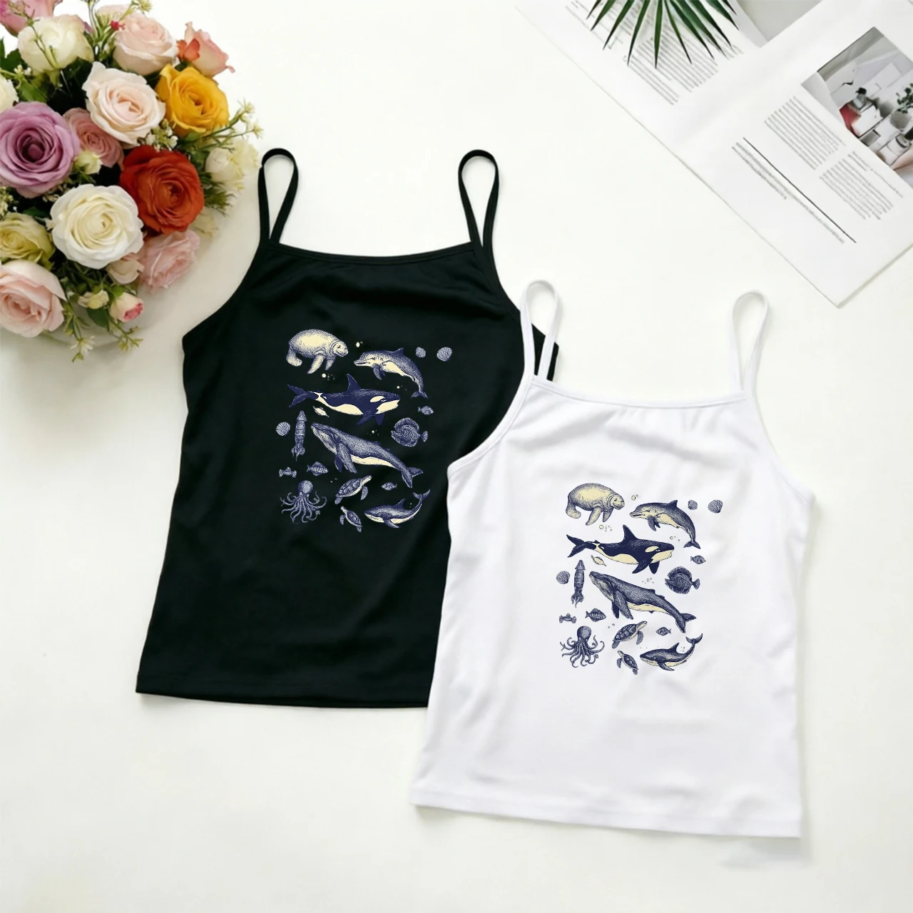 Whale Octopus Dolphin Camisole Women Aquarium Visit Tank Tops Eco Tourism Science Nerd Meetup Resort Swim Outfit Clothing