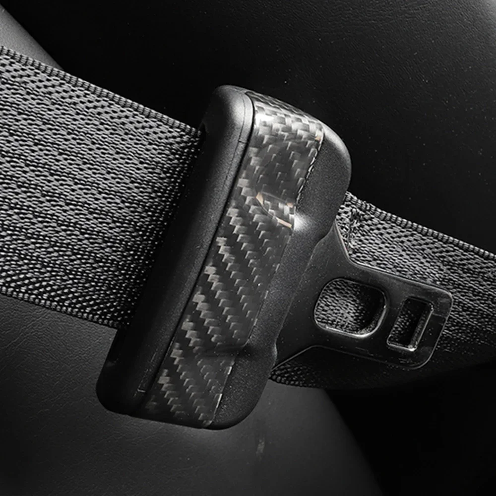 Real Carbon Fiber for Tesla New Model Y/3/3+ Car Seat Safety Belt Buckle Protection Cover Decoration Modification Accessories