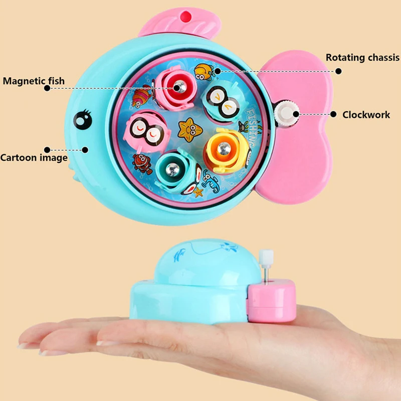 Mini Fishing Machine Toy Magnetic Fishing Rod Game Chain Winding Baby Fishing Early Educational Toys for Kids Birthday Gifts