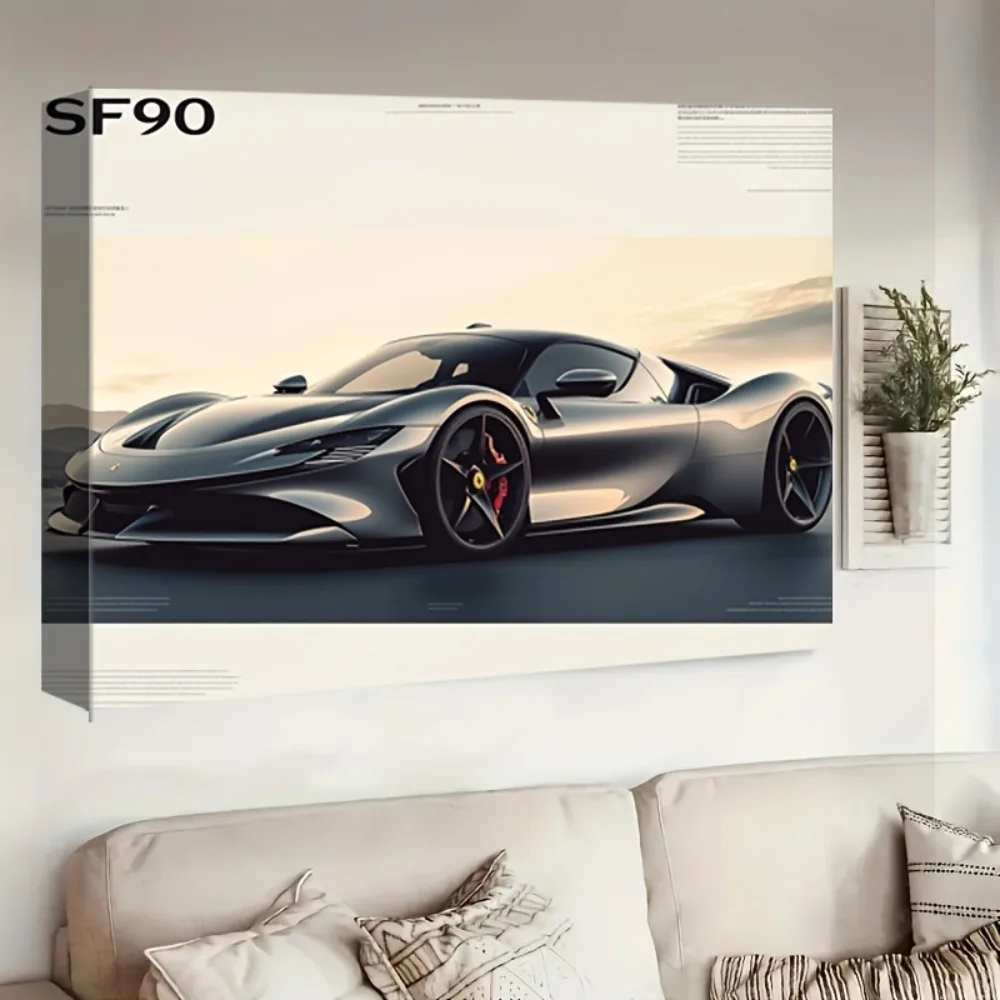 Supercar Canvas Art Painting - Luxury car wall decoration, suitable for families and car enthusiasts, 1.5 inch thick pine frame