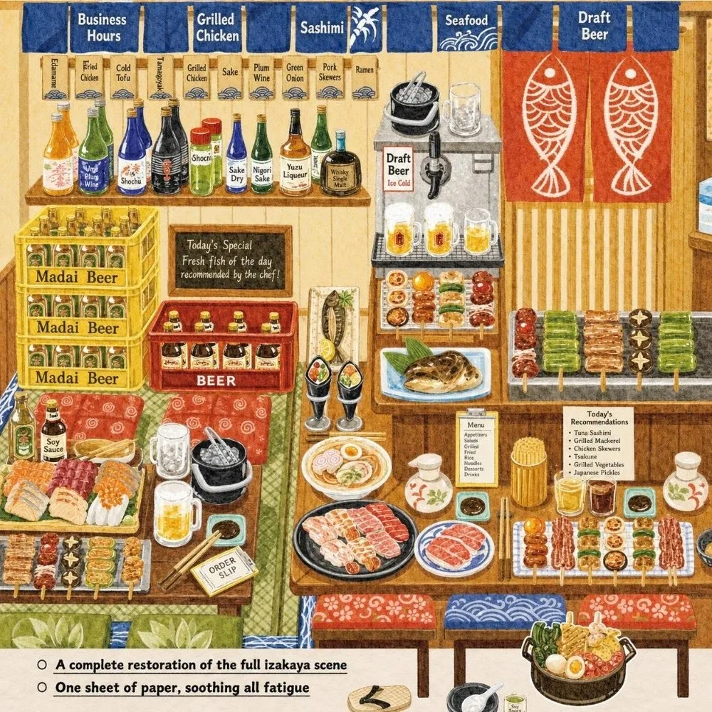 Japanese Style 3D Miniature Scene Stickers Stress‑relief Izakaya Scene Landscape Stickers Collage DIY Cabin Scene Sticker Toy