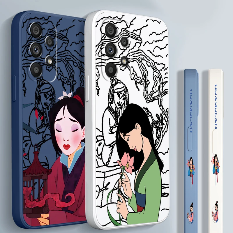 Disney Mulan Beautiful Brave Liquid Left Rope For Samsung Note 20 10 A54 A31 A14 A03 A22 A34 A04 A24 A25 Ultra Plus 5G Soft