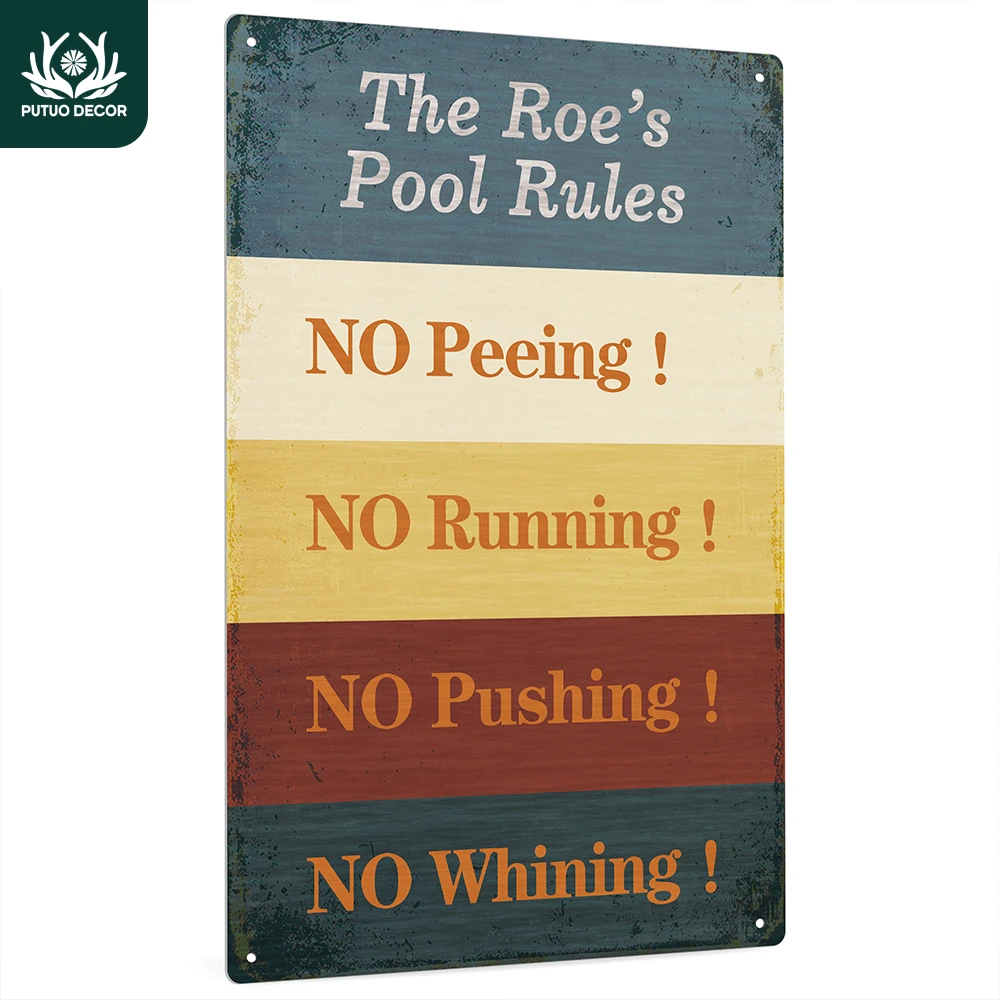 

Putuo Decor 1pc Custom Metal Tin Sign, Your Text Pool Rules , Vintage Plate Wall Art Decoration for Home Farmhouse Swimming Pool