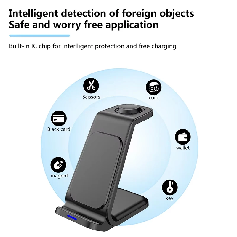 15W 3 in 1 Wireless Charger Stand Dock For iPhone Samsung Xiaomi OPPO Apple Watch 8 7 AirPods Induction Fast Charging Station view 6
