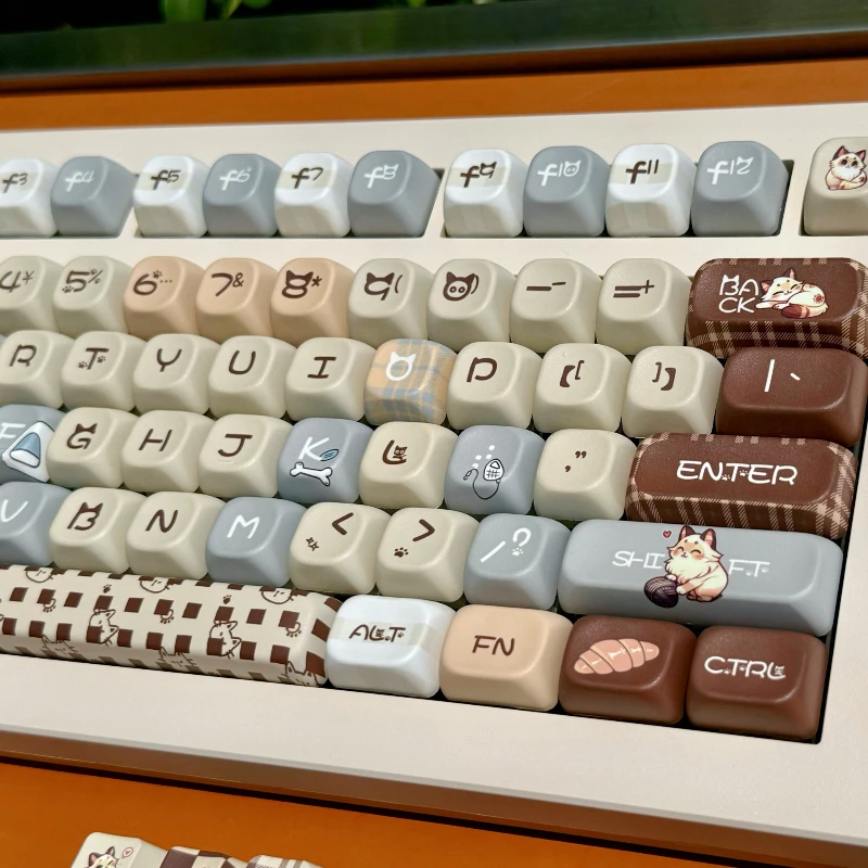 Ragdoll Cat Theme Keycaps Set, Sublimação PBT, Perfil Cereja, Acessórios de Teclado Mecânico, Café, Personalizado