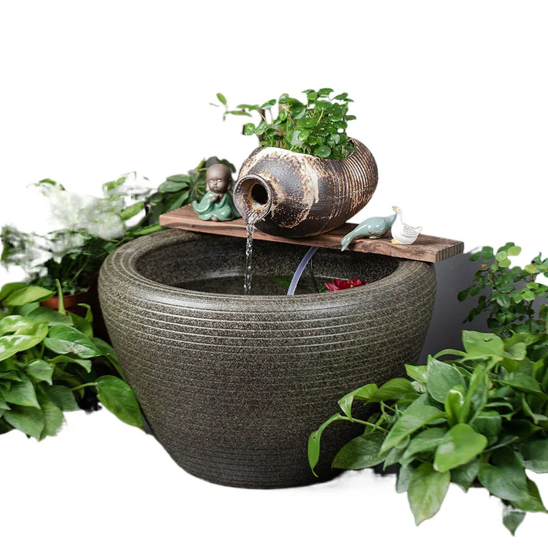 

Large, ceramic, running water, fountain, fish tank, clay pot, water cycle