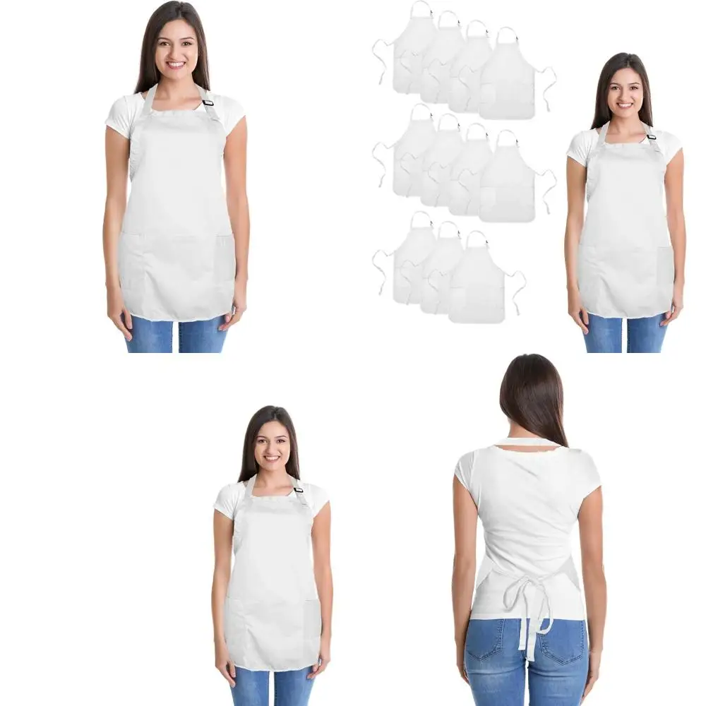 

Polyester-Cotton Blend Aprons, Set of 2, White, Ideal for Kitchen and Restaurant Use