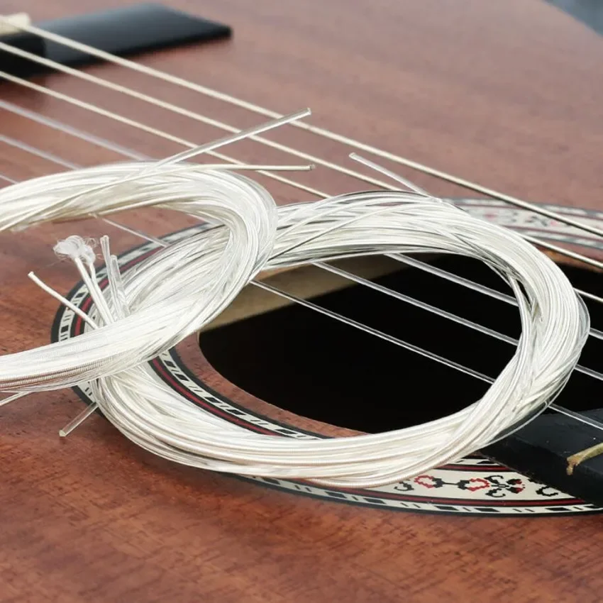6 uds cuerdas de Metal de nailon clásico púas de guitarra de cuerda plateadas 1-6 alambre de guitarra usado accesorios de guitarra acústica clásica - imagen 3