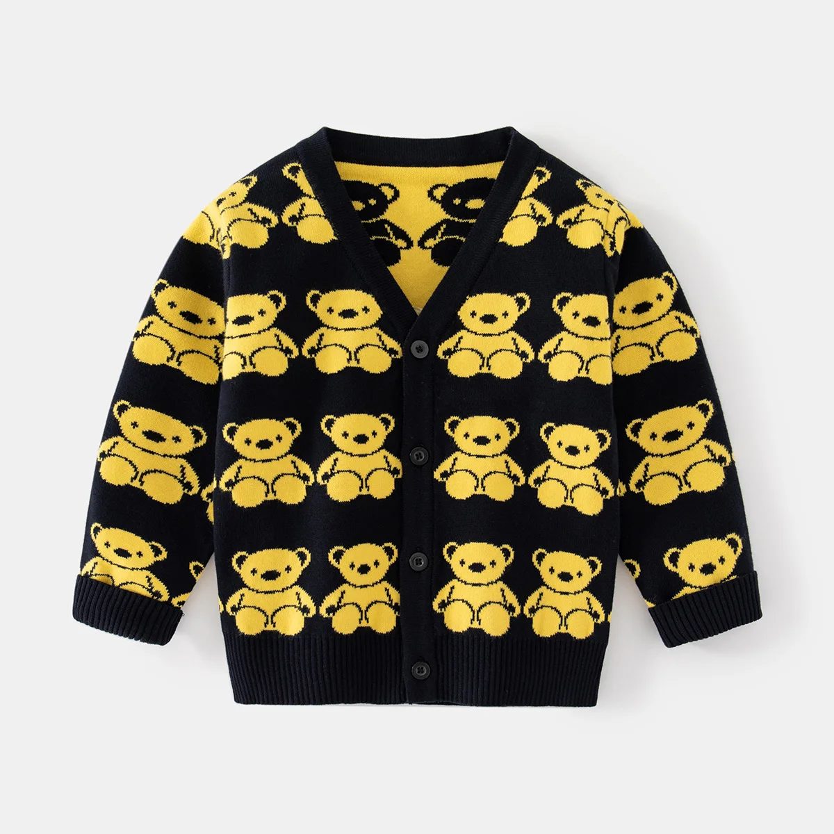 Boys Casual Cartoon Bear Warm Knitted V-neck Cardigan Sweater Coat Kids Knitwear Children's Autumn Winter Sweaters Cardigans